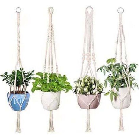 4. Panier suspendu en macramé Panier suspendu en corde de coton Pot de fleur Porte-plante en macramé robuste Panier suspendu 4 pieds 41 pouces Cintre tissé à la main pour balcon décoration de jardin (1/4)