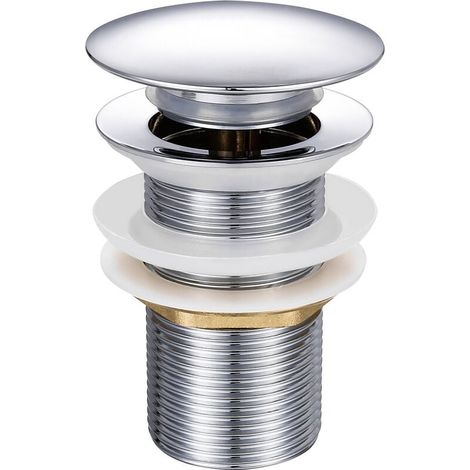 SJQKA Pop-up-Waschtischablauf ohne Überlauf, Push-Open-Ventilablauf für Messingwaschbecken, Chrom G 1-1/4" (1/5)