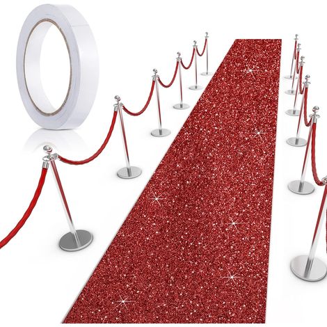 Tapis de couloir de 55 g/m² d'épaisseur avec ruban adhésif pour bal, mariage, Halloween, Noël, extérieur, intérieur, couloir, fête (0,6 x 9,1 m, rouge pailleté) (1/5)