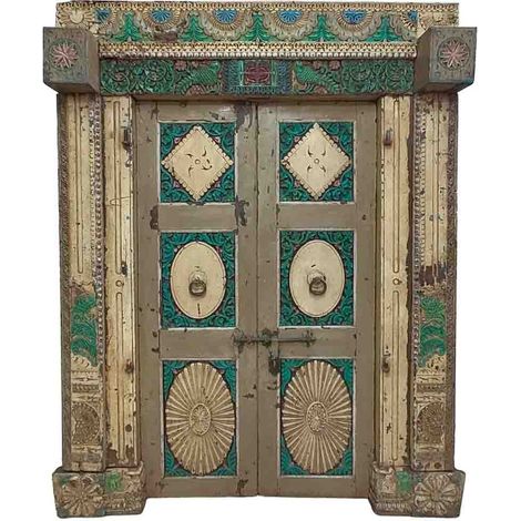 Puerta de madera acabado artesanal marrón 165x34x218h cm