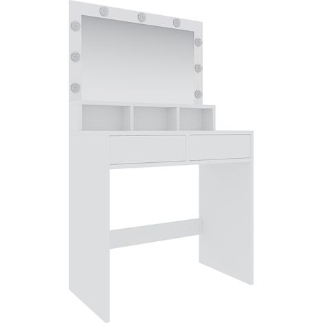 Toeletta Tavolino Da Trucco Tavolo Con 9 Luci LED Con Luminosità Regolabile 2 Cassetti 3 Scomparti A Giorno Specchio Orizzontale Postazione Make Up In Legno Design Moderno 40 x 80 x 140 Cm Bianco