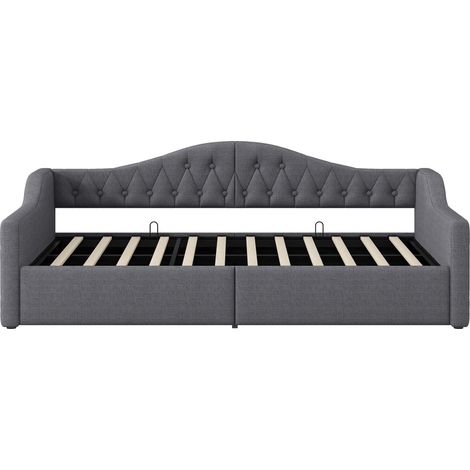 Cama de día capitoné 90 x 200 cm gris con LED y almacenaje integrado (1/5)