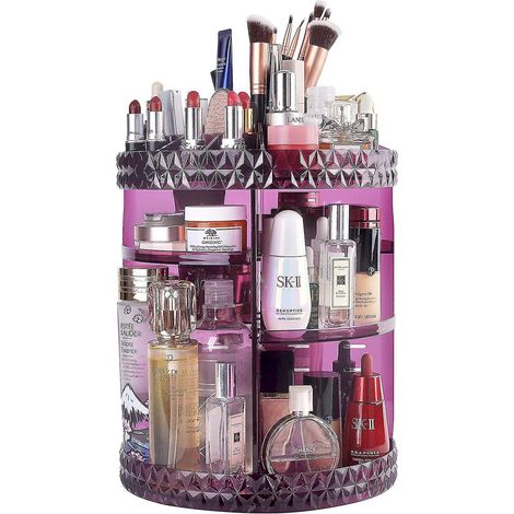 Organisateur de maquillage rotatif à 360°, présentoir de rangement cosmétique ajustable à 8 niveaux, violet (1/5)