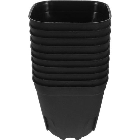 Pots de jardinage en plastique noir, lot de 10. (1/5)