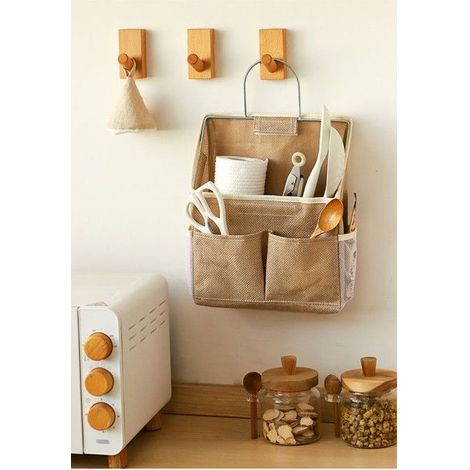 Sac de rangement suspendu pliable - tissu jaune - sac de rangement multifonctionnel - idéal pour le rangement dans la chambre (1/3)