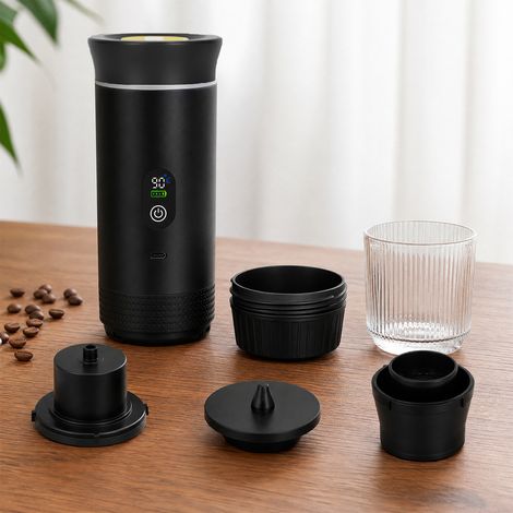 3-in-1 12V Akku Kaffeemaschine, Tragbare Auto Espressomaschine mit USB, Mini Kaffeemaschine, Kompatibel mit Kapseln & gemahlenem Kaffee, für Camping, Wohnmobil (1/5)