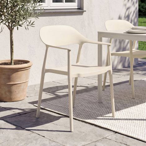 Lote de 4 sillas de jardín apilables SUZON de polipropileno beige (1/5)