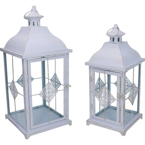 Set 2 Lanterne in Metallo bianco opaco dorato quadro (1/4)