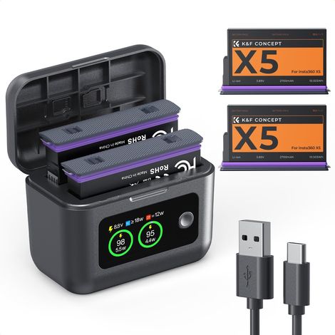 Lot de 2 Batteries Recharge Rapide 20W 2700mAh Compatible avec X5, Batterie de Rechange pour X5, Accessoires pour caméra de Sport (1/5)