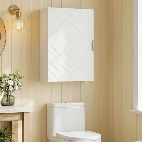 Meuble de salle de bain mural avec porte décorée, poignée dorée et étagères réglables, 40 x 15 x 60 cm, blanc (1/5)