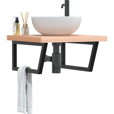 Waschbeckenregal Wandmontage Stahl und Massivholz Buche