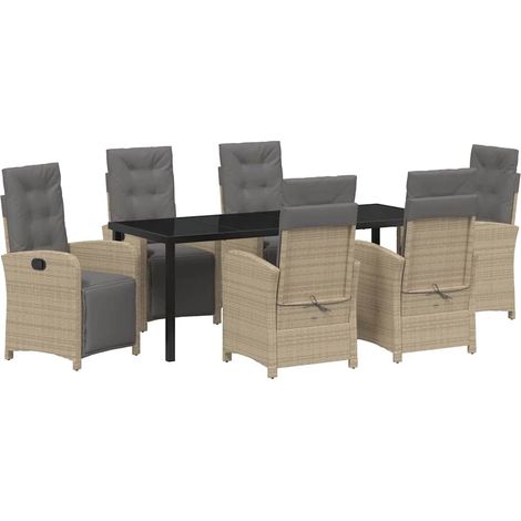 Maison Exclusive - Set da Pranzo per Giardino con cuscino 7 pcs Beige polyrattan