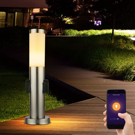 Smart Home LED RGB Außenleuchte mit Steckdose 45cm dimmbar Stromsäule Garten mit Lampe Farbwechsel App- und Sprachsteuerung Standleuchte RGB, 1x5W 470 lm 2700-6400 K, DxH 13,1x45 cm