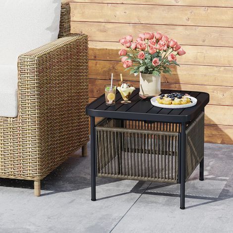 Table d'appoint extérieure avec trou pour parasol, étagère de rangement, structure métal, pour patio balcon (1/5)