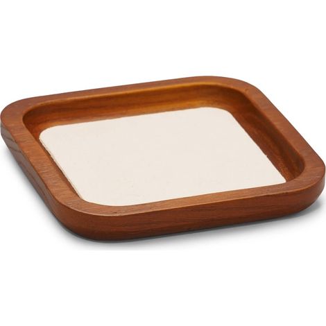 plateau à bijoux en bois massif blanc crème microfibre 10 x 10 cm (1/5)