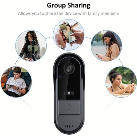 Sonnette vidéo sans fil avec carillon, audio bidirectionnel, contrôle via application Tuya, vision nocturne, Wi-Fi 2,4 GHz uniquement, carte TF/stockage cloud, sonnette (1/5)