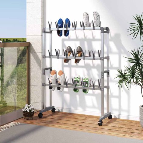 344371 vidaXL Shoe Rack with Wheels Silver 66x27x100 cm (1/5)