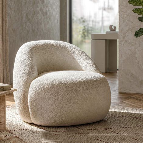 Sillón Nubra, Sillón en Tela Bouclè, con Brazos, Estructura de Tela, 80x56x83h cm Blanco (1/5)