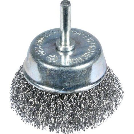 Brosse Frontale - 75 mm - Tige 6 mm - 4500 Tr/Min - Fil Ondulé Durci - Acier Galvanisé (1/2)