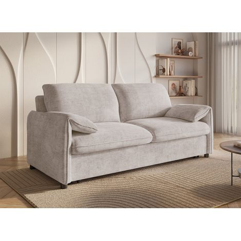 Deco In Paris – Canapé convertible 3 places en velours chiné beige – Couchage confortable pour 2 personnes – Design moderne et compact – Idéal pour petits espaces (1/5)