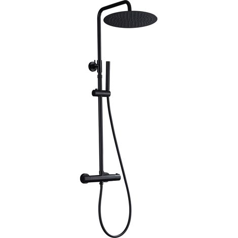 Colonne de douche Inox avec Robinetterie Thermostatique, Système Pluie pour Cabine Baignoire avec Barre Réglable Hauteur et Tête de Douche 30 cm Noir (1/5)