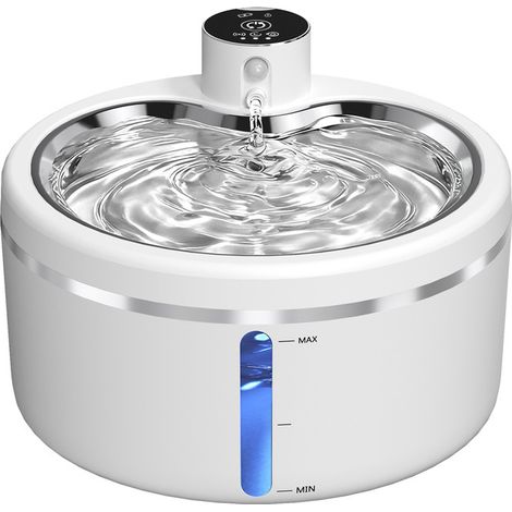 Fontaine à eau automatique 2,5 L pour chat – Plateau en acier inoxydable, capteur intelligent, batterie rechargeable 4000 mAh, distributeur d’eau pour animaux (1/5)
