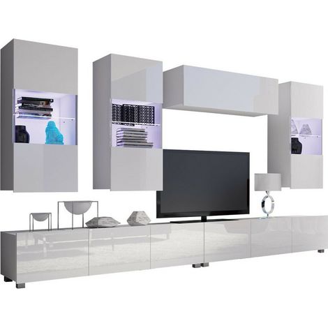 Conjunto de salón Remus V, Blanco + Blanco brillante