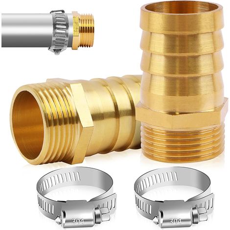 Raccords De Tuyau En Laiton 1"x 32mm (11/4") Hexagonal Joint Fileté Mâle Raccord Plomberie Avec 2 Colliers Serrage Pour La Conversion Raccordement 2Pcs - (1/5)