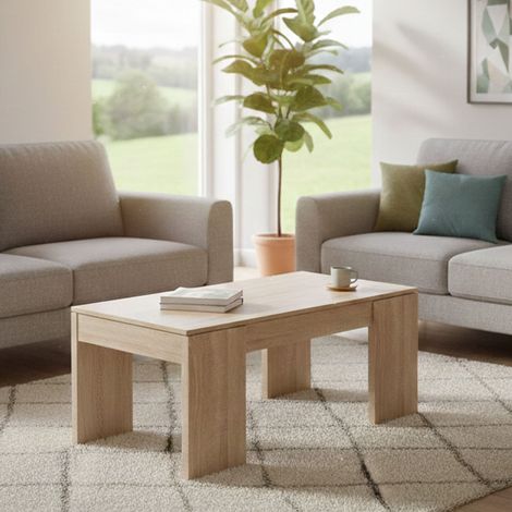 Dmora Mesa de centro con tapa elevable y espacio de almacenamiento, color roble, Medidas 100 x 43 x 50 cm (altura regulable de 43 a 54 cm), con embalaje reforzado (1/5)