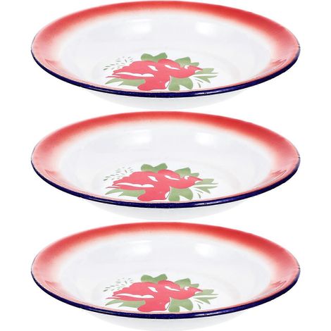 Lot de 3 assiettes rondes rétro en émail pour le service des aliments à la maison-20x20cm