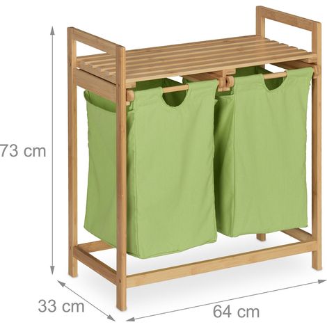 Práctico mueble para ropa sucia de bambú para el baño con 2 bolsas extraíbles 80 x 40 x 60 cm de bambú natural 130013417 (1/5)