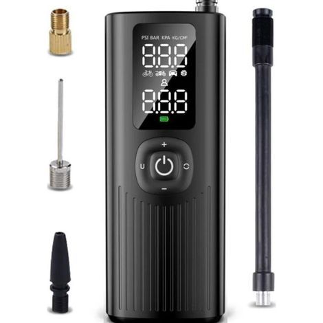 Lntyq Gonfleur Pneus Voiture Sans Fil, Mini Compresseur à Air Portatif avec éCran LCD Numérique, Lumière LED, 5 Modes de Gonflage pour Voiture/VéLo/Moto/Balle (1/4)
