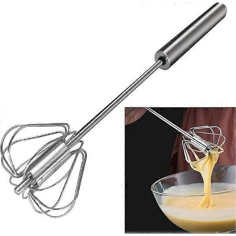 Batteur à œufs manuel - Fouet à œufs en acier inoxydable - Mousseur à lait - Mélangeur rotatif pour fouetter, battre et remuer (1/5)