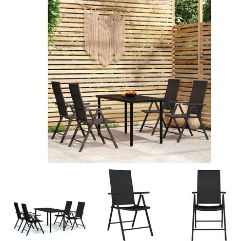 Gartenmöbel - vidaXL 5-tlg. Garten-Essgruppe Schwarz - Gartenstuhl Schwarz (1/5)