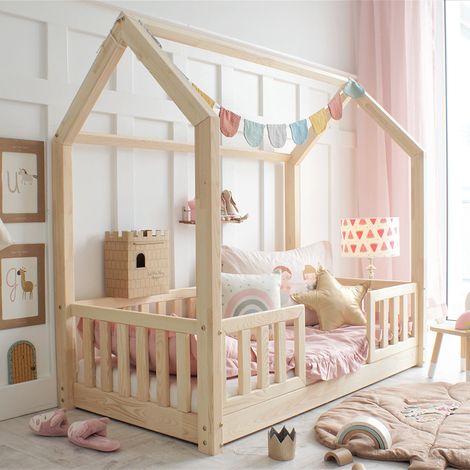 Cama cabina 80x160 incluyendo barreras y somier con patas de 1 cm Daisy Bois (1/4)