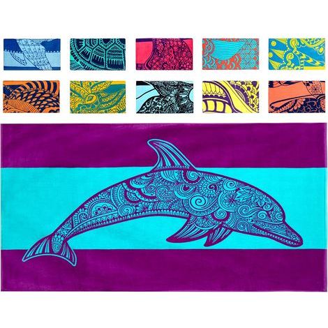 Serviette de plage à motifs de poissons tropicaux (86 x 160 cm) – Serviette de plage pliable rouge et bleue éclatante, 100 % coton – Serviette de bain colorée – Serviette de plage turquoise (1/5)
