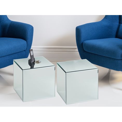Kleiner Beistelltisch mit Spiegelglas im 2er Set, Höhe 45cm (1/5)