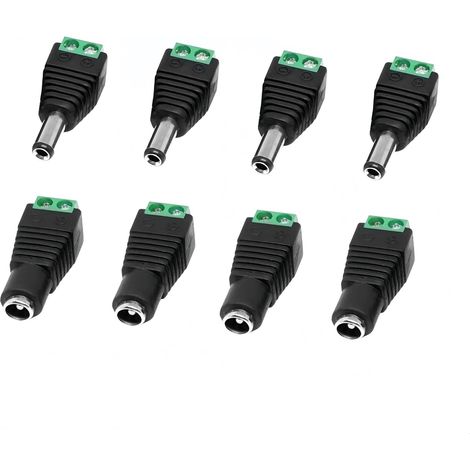 8X connecteurs adaptateurs d'alimentation CC 5.5mm x 2.1mm, connecteurs à vis mâles et Femelles, adaptateurs Prise et fiche CC pour caméra sécurité CCTV, Ruban LED, routeur (4 Femelles + 4 mâles) (1/5)
