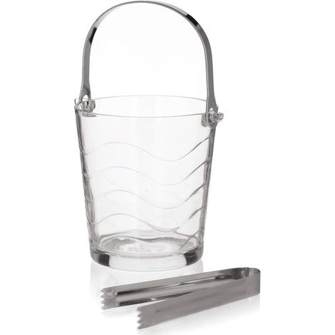 Seau à Glace En Verre à Vagues Avec Pince Poignée De Table Pliante