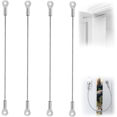 Lot de 4 entrebâilleurs de porte d'armoire, fenêtre et porte – Câble de retenue de porte en acier inoxydable – Cordons limiteurs tressés flexibles (1/5)