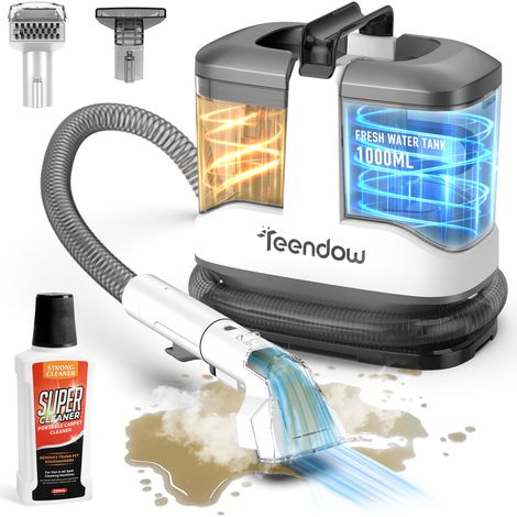 Nettoyeur de tapis et tissus d'ameublement Teendow C3 (13 000 Pa, 450 W) – Réservoirs eau propre 1 000 ml / eau sale 550 ml, – Pour canapés, tapis, matelas et voitures – Blanc, 220 V (1/5)