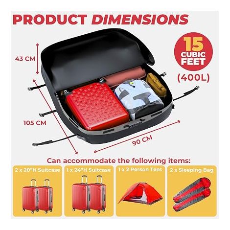 Sac de toit de voiture - Coffre de toit étanche pour voitures et SUV avec ou sans barres de toit - avec sangles, tapis antidérapant, sac de rangement (gris) (1/4)