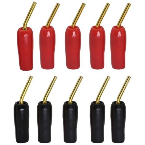 KZQ Lot de 10 adaptateurs de câble de haut-parleur plaqué or 2 mm Noir et rouge