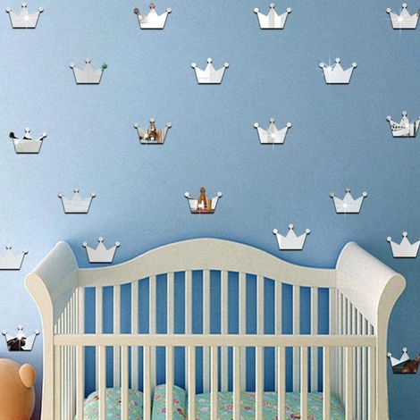 Autocollants muraux mignons originaux chambre salon décoration murale fond (Argenté Couronne B, acrylique, 5x7 cm, 1 set) (1/2)