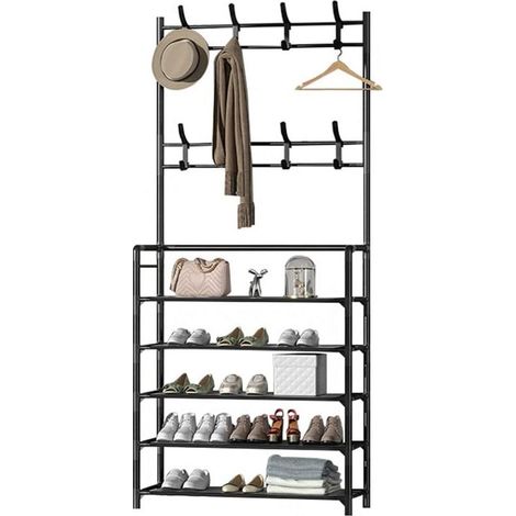 Cintre, meuble à chaussures, étagère sur pied - Noir (1/5)