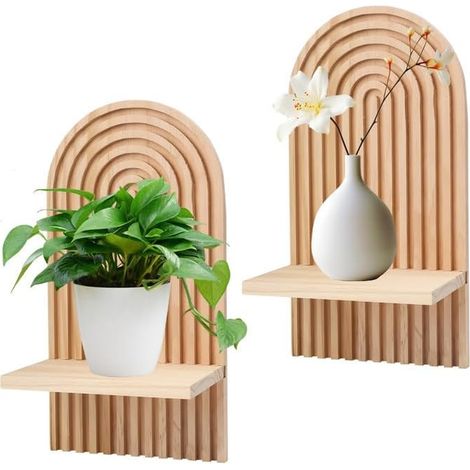 Wooden Wall Shelves, Bohemian Style Wooden Wall Shelves, Small Plant Shelves, Wall Decoration for Plants, Books, Photos and Collectibles