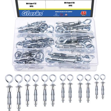 46pcs kit d'ancrage de mur creux, ancre de porte creuse de taille 6, écrou d'expansion pour panneau en plastique de tôle de mur creux (1/5)