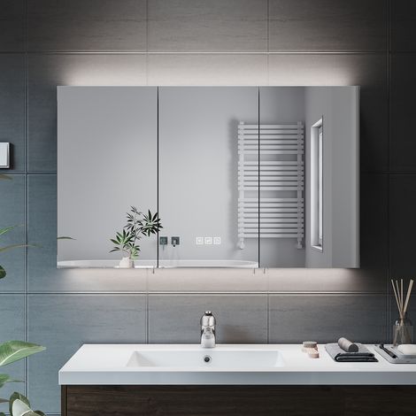 Elegant LED Bathroom Mirror Cabinet with Shaver Socket, 3 Lighting Modes, Dimmable LED Illuminated, Anti-Fog Multifunctional Wall Cabinet 1000x600x130mm