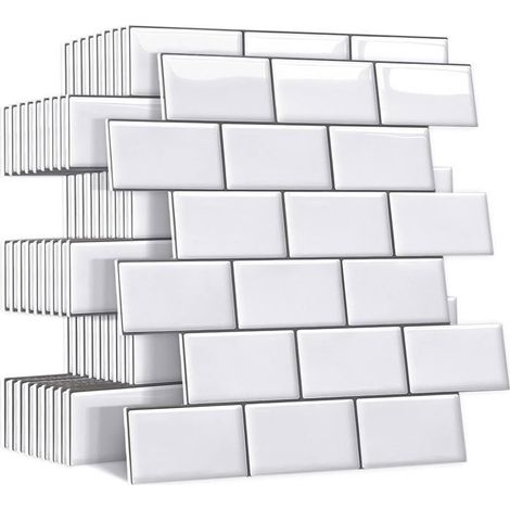 Crédence adhésive - Metro 3D - Blanc - 30x30 cm (x10) - Épaisseur 2,5 mm (1/5)