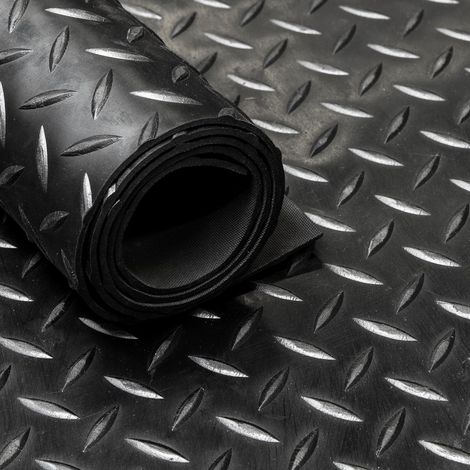 Tapis caoutchouc en rouleau – Motif diamant noir – 3 mm – Largeur 200 cm - Par mètre linéaire